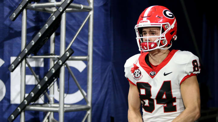 Dec 2, 2023; Atlanta, GA, USA; Georgia Bulldogs wide receiver Ladd McConkey (84) takes the field