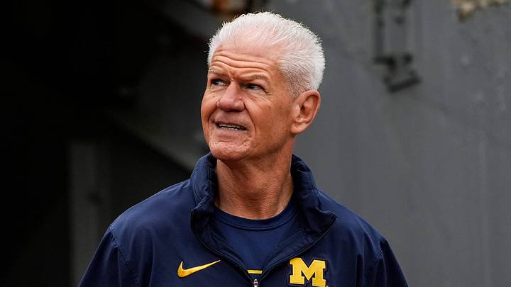 Michigan special teams coordinator Kerry Coombs looks on before the spring game at Michigan Stadium in Ann Arbor on Saturday, April 18, 2026.