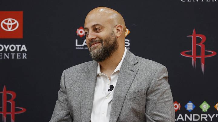 Jun 24, 2022; Houston, Texas, USA; Houston Rockets general manager Rafael Stone reacts during a press conference at Toyota Center. Mandatory Credit: Troy Taormina-Imagn Images Jun 24, 2022; Houston, Texas, USA; Houston Rockets general manager Rafael Stone reacts during a press conference at Toyota Center. Mandatory Credit: Troy Taormina-Imagn Images