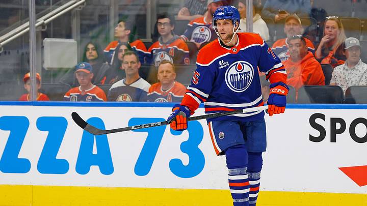 Sep 21, 2025; Edmonton, Alberta, CAN; Edmonton Oilers defensemen Alec Regula (75) follows the play against the Calgary Flames at Rogers Place. Mandatory Credit: Perry Nelson-Imagn Images Sep 21, 2025; Edmonton, Alberta, CAN; Edmonton Oilers defensemen Alec Regula (75) follows the play against the Calgary Flames at Rogers Place. Mandatory Credit: Perry Nelson-Imagn Images