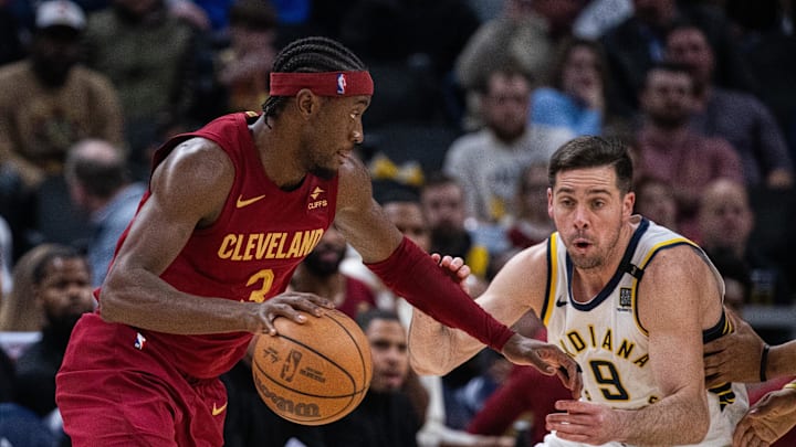Mar 18, 2024; Indianapolis, Indiana, USA; Cleveland Cavaliers guard Caris LeVert (3) dribbles the