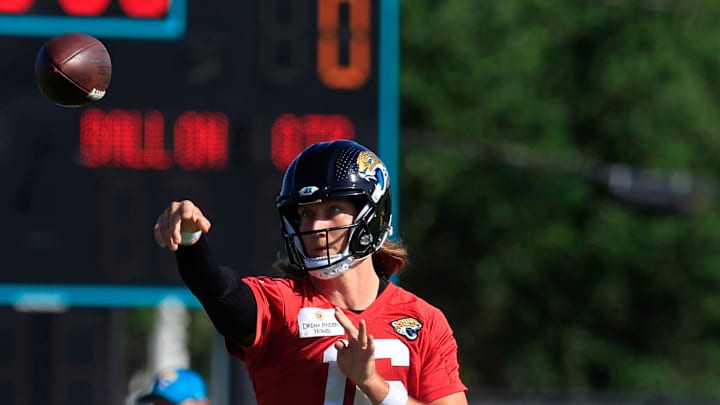 Jacksonville Jaguars quarterback Trevor Lawrence (16) passes the ball during the second mandatory minicamp at Miller Electric Center Wednesday, June 11, 2025 in Jacksonville, Fla.