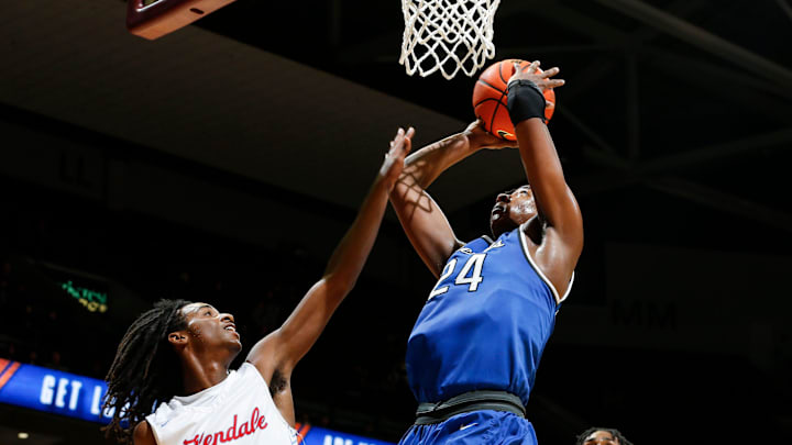 Vashon's Nicholas Randall puts up a field goal on the Glendale Falcons during the 39th Annual Bass Pro Shops Tournament of Champions at Great Southern Bank Arena on Friday, Jan. 12, 2024. Vashon's Nicholas Randall puts up a field goal on the Glendale Falcons during the 39th Annual Bass Pro Shops Tournament of Champions at Great Southern Bank Arena on Friday, Jan. 12, 2024.