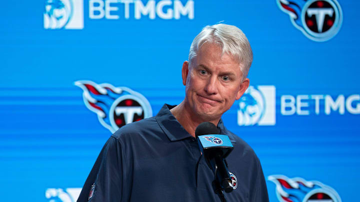 Tennessee Titans interim head coach Mike McCoy speaks to the media during his first press conference as interim head coach at Ascension Saint Thomas Sports Park in Nashville, Tenn., Tuesday, Oct. 14, 2025. Titans head coach Brian Callahan was fired Monday after leading the team to a 4-19 record over his tenure. Tennessee Titans interim head coach Mike McCoy speaks to the media during his first press conference as interim head coach at Ascension Saint Thomas Sports Park in Nashville, Tenn., Tuesday, Oct. 14, 2025. Titans head coach Brian Callahan was fired Monday after leading the team to a 4-19 record over his tenure.