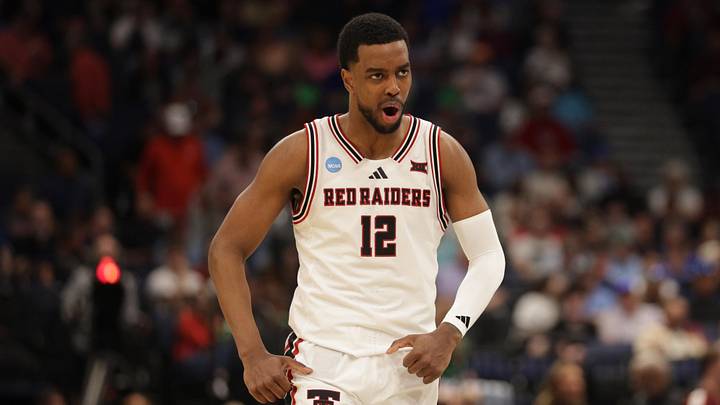 Mar 20, 2026; Tampa, FL, USA; Texas Tech Red Raiders forward Donovan Atwell (12) celebrates in the second half against the Akron Zips during a first round game of the men's 2026 NCAA Tournament at Benchmark International Arena.