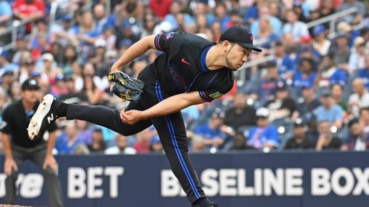 Jul 3, 2024; Toronto, Ontario, CAN; Toronto Blue Jays pitcher Yusei Kikuchi (16) pitches in the second inning against the Houston Astros at Rogers Centre. Mandatory Credit: Gerry Angus-USA TODAY Sports Jul 3, 2024; Toronto, Ontario, CAN; Toronto Blue Jays pitcher Yusei Kikuchi (16) pitches in the second inning against the Houston Astros at Rogers Centre. Mandatory Credit: Gerry Angus-USA TODAY Sports