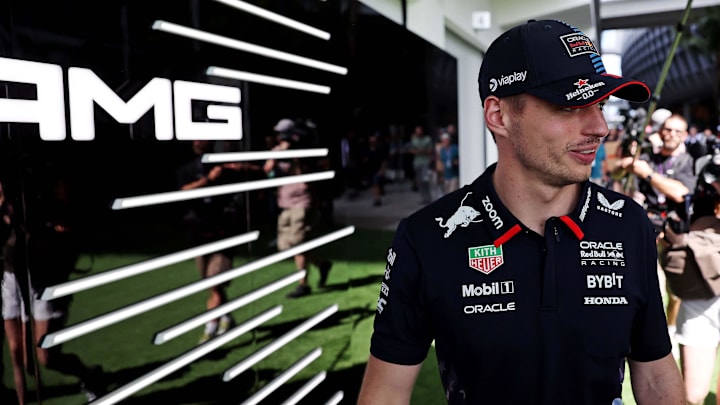 May 2, 2024; Miami Gardens, Florida, USA; Red Bull Racing driver Max Verstappen (1) talks with the
