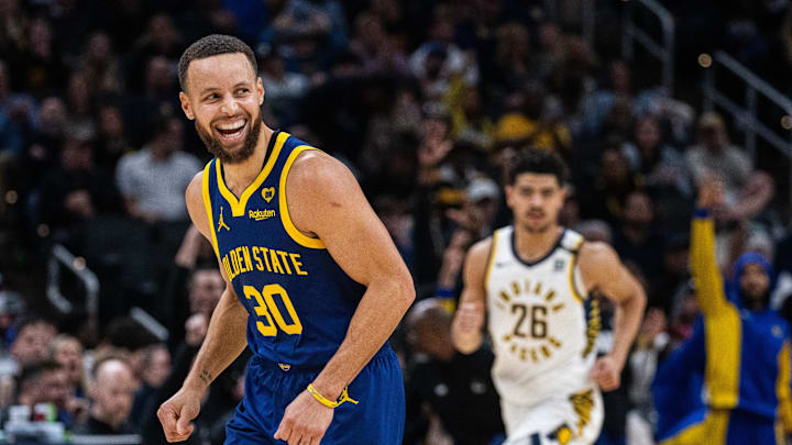 Golden State Warriors guard Stephen Curry (30) celebrates.