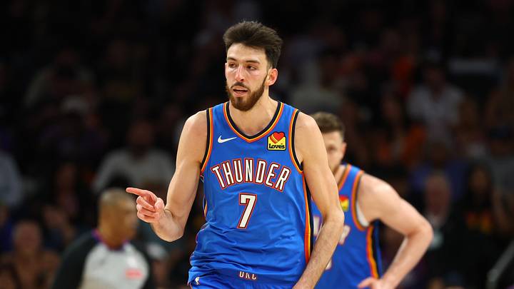 Apr 27, 2026; Phoenix, Arizona, USA; Oklahoma City Thunder center Chet Holmgren (7) against the Phoenix Suns in the second half during game four of the first round of the 2026 NBA Playoffs at Mortgage Matchup Center. Mandatory Credit: Mark J. Rebilas-Imagn Images Apr 27, 2026; Phoenix, Arizona, USA; Oklahoma City Thunder center Chet Holmgren (7) against the Phoenix Suns in the second half during game four of the first round of the 2026 NBA Playoffs at Mortgage Matchup Center. Mandatory Credit: Mark J. Rebilas-Imagn Images