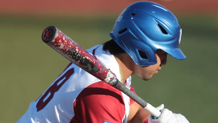 Kansas sophomore infielder and catcher Kodey Shojinaga (18)