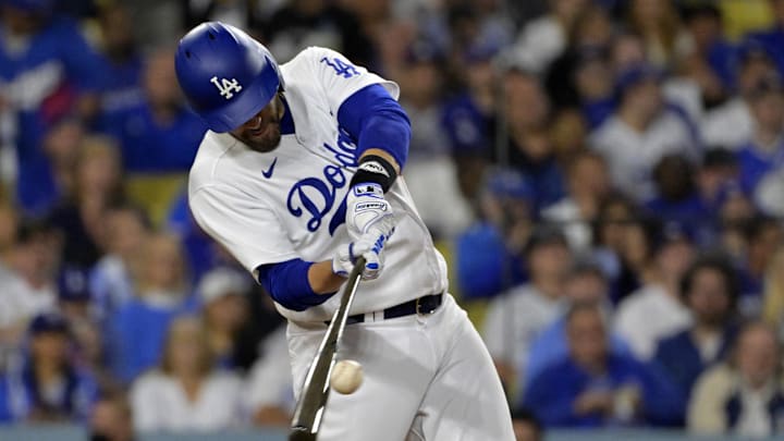 Oct 9, 2023; Los Angeles, California, USA; Los Angeles Dodgers designated hitter J.D. Martinez (28) hits a home run against the Arizona Diamondbacks during the fourth inning for game two of the NLDS for the 2023 MLB playoffs at Dodger Stadium. Mandatory Credit: Jayne Kamin-Oncea-Imagn Images Oct 9, 2023; Los Angeles, California, USA; Los Angeles Dodgers designated hitter J.D. Martinez (28) hits a home run against the Arizona Diamondbacks during the fourth inning for game two of the NLDS for the 2023 MLB playoffs at Dodger Stadium. Mandatory Credit: Jayne Kamin-Oncea-Imagn Images
