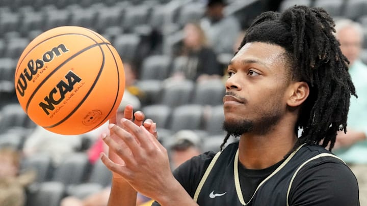 Purdue Boilermakers guard Antione West (1) practices ahead of an NCAA Tournament first-round game.