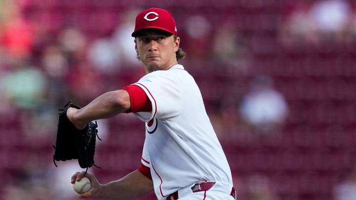 Aug 4, 2026; Cincinnati, Ohio, USA;  Cincinnati Reds pitcher Brady Singer (51) throws against the Athletics in the first inning at Great American Ball Park. Mandatory Credit: Aaron Doster-Imagn Images
