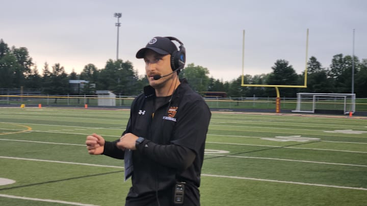 Walsh Jesuit head coach Nick Alexander looks on during a game against McDowell (Erie, Pennsylvania) on Aug. 25, 2023.