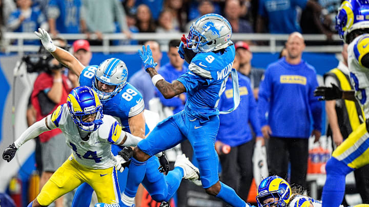 Detroit Lions wide receiver Jameson Williams (9).