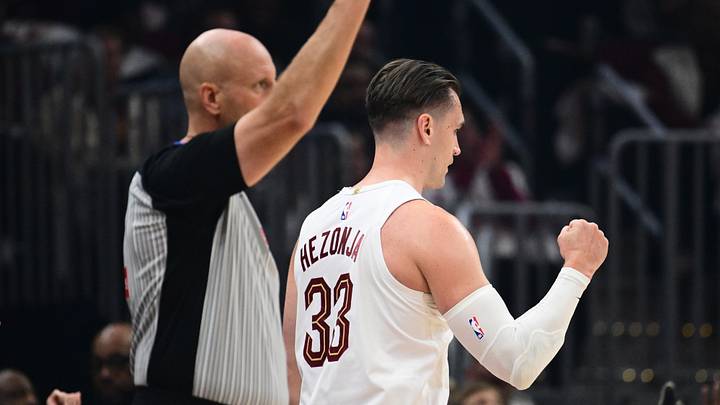 Oct 24, 2026; Cleveland, Ohio, USA; Cleveland Cavaliers forward Mario Hezonja (33) celebrates after hitting a three point basket during the first half against the Brooklyn Nets at Rocket Arena. Mandatory Credit: Ken Blaze-Imagn Images Oct 24, 2026; Cleveland, Ohio, USA; Cleveland Cavaliers forward Mario Hezonja (33) celebrates after hitting a three point basket during the first half against the Brooklyn Nets at Rocket Arena. Mandatory Credit: Ken Blaze-Imagn Images
