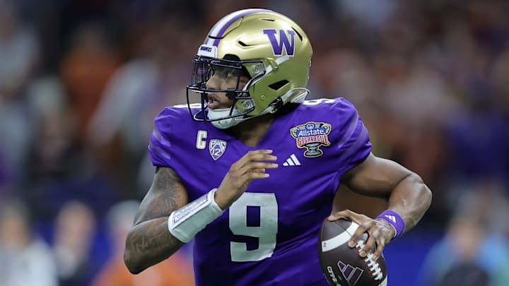 Michael Penix Jr looks to pass in the Allstate Sugar Bowl - Texas v Washington