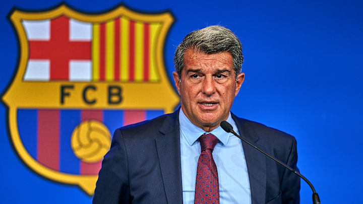 President, Joan Laporta Of FC Barcelona Press Conference