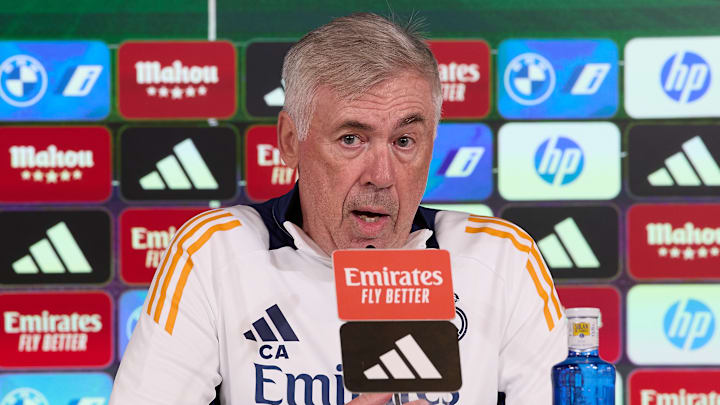 Carlo Ancelotti, the head coach of Real Madrid CF, attends a...