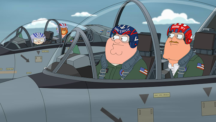 FAMILY GUY: This Top Gun parody chronicles Peter/Maverick getting together with Lois/Charlie, the tragic death of Joe/Goose, and Peter/Maverick’s blooming relationship with Chris/Rooster in the all-new “Fat Gun” episode of FAMILY GUY airing Sunday, Feb. 16 (9:30-10:00 PM ET/PT) on FOX. FAMILY GUY © 2025 by 20th Television