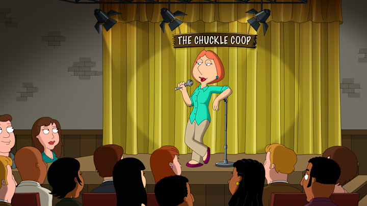 FAMILY GUY: Due to PETER’s shenanigans, LOIS is late to her ladies night out at a concert, causing her to miss the show and end up at a comedy bar. Venting her anger about Peter, Lois lands joke after joke and rapidly becomes a stand-up comedian using real life stories about Peter as content. Once Peter catches wind about this, he tries his best to straighten his life out to avoid being ridiculed by Lois’s comedy act in the all-new “Lois C.K.” episode of FAMILY GUY airing Sunday, Mar. 9