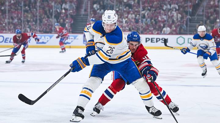 May 16, 2026; Montreal, Quebec, CAN; Montreal Canadiens right wing Ivan Demidov (93) plays the pucik against Buffalo Sabres defenseman Rasmus Dahlin (26) during the first period in game six of the second round of the 2026 Stanley Cup Playoffs at Bell Centre. Mandatory Credit: David Kirouac-Imagn Images May 16, 2026; Montreal, Quebec, CAN; Montreal Canadiens right wing Ivan Demidov (93) plays the pucik against Buffalo Sabres defenseman Rasmus Dahlin (26) during the first period in game six of the second round of the 2026 Stanley Cup Playoffs at Bell Centre. Mandatory Credit: David Kirouac-Imagn Images