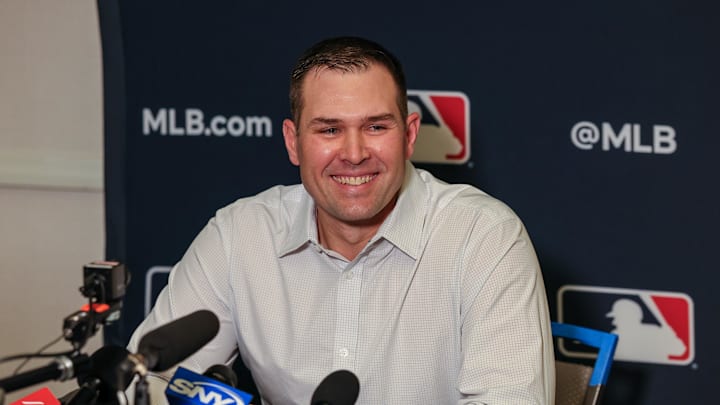 Dec 8, 2025; Orlando, FL, USA; San Diego Padres manager Craig Stammen speaks with the media during the 2025 MLB Winter Meetings at Signia by Hilton Hotel. Mandatory Credit: Mike Watters-Imagn Images