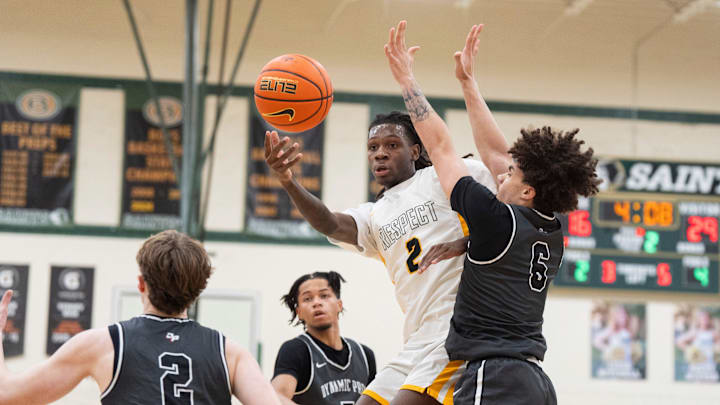 Whitehaven’s Cameron Brown (2) passes the ball during the game between Whitehaven High School and Dynamic Prep during Memphis Hoopfest in Eads, Tenn., on Friday, January 3, 2025.