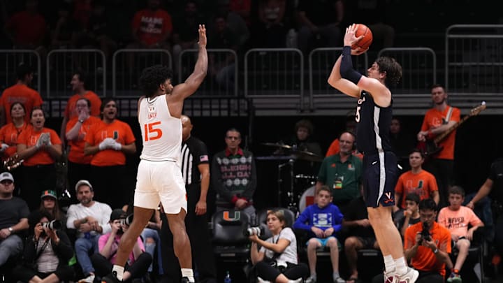 Dec 20, 2022; Coral Gables, Florida, USA; Virginia Cavaliers forward Ben Vander Plas (5) attempts a