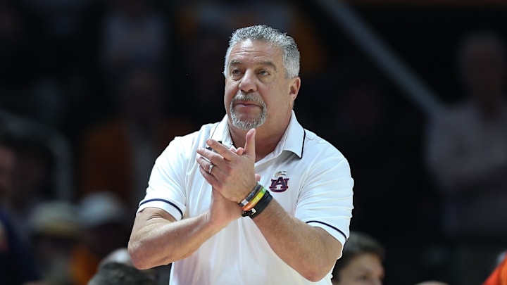 Feb 28, 2024; Knoxville, Tennessee, USA; Auburn Tigers head coach Bruce Pearl during the first half