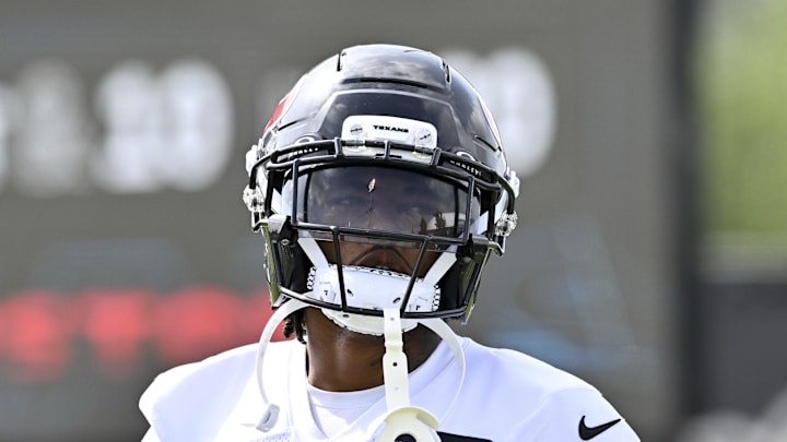 Jun 10, 2025; Houston, TX, USA; Houston Texans cornerback Jaylin Smith (30) looks on during an NFL football minicamp at NRG Stadium. Mandatory Credit: Maria Lysaker-Imagn Images 