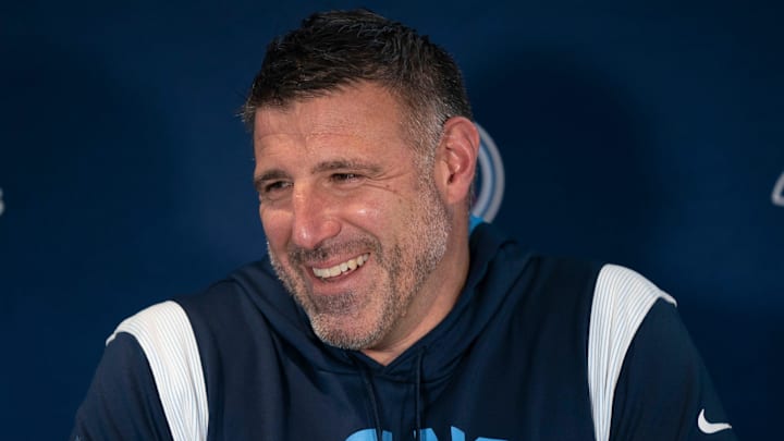 Tennessee Titans head coach Mike Vrabel responds to questions from reporters at Saint Thomas Sports Park Monday, Jan. 9, 2023, in Nashville, Tenn. The Tennessee Titans finished the 2022 season with 7 wins and 10 losses, missing the playoffs.

Nas Titans Locker Cleanout 017