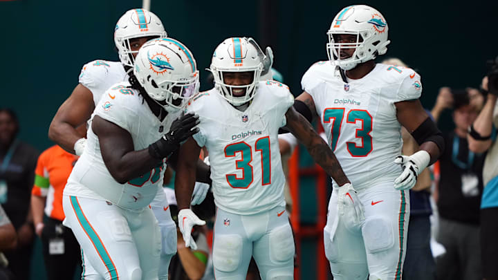 Dec 17, 2023; Miami Gardens, Florida, USA; Miami Dolphins running back Raheem Mostert (31)