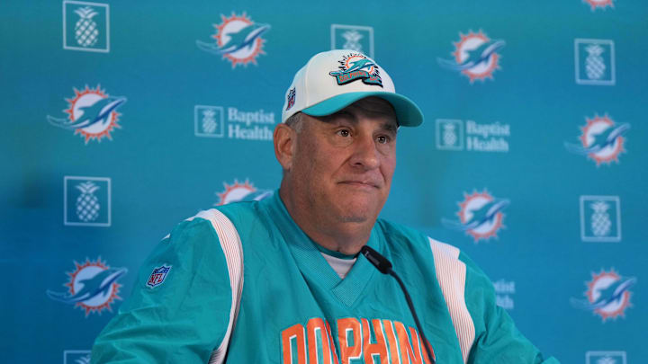 Nov 2, 2023; Frankfurt, Germany; Miami Dolphins defensive coordinator Vic Fangio at press conference