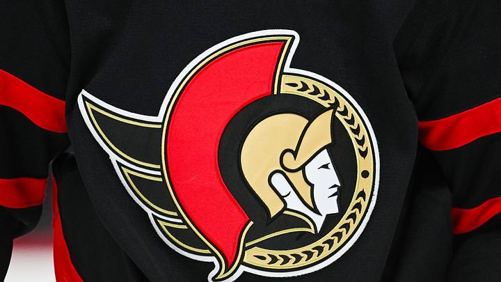 Jan 31, 2026; Ottawa, Ontario, CAN; View of a Ottawa Senators logo on a jersey worn by a member of the team against the New Jersey Devils during the second period at Canadian Tire Centre. Mandatory Credit: David Kirouac-Imagn Images