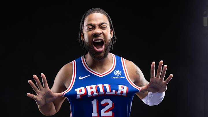Sep 26, 2025; Camden, NJ, USA; Philadelphia 76ers Trendon Watford poses for a photo during media day. Mandatory Credit: Bill Streicher-Imagn Images Sep 26, 2025; Camden, NJ, USA; Philadelphia 76ers Trendon Watford poses for a photo during media day. Mandatory Credit: Bill Streicher-Imagn Images