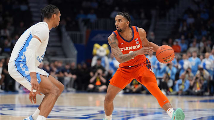 Mar 12, 2026; Charlotte, NC, USA; Clemson Tigers guard Dillon Hunter (2) handles the ball during the second half against the North Carolina Tar Heels at Spectrum Center. Mandatory Credit: Jim Dedmon-Imagn Images Mar 12, 2026; Charlotte, NC, USA; Clemson Tigers guard Dillon Hunter (2) handles the ball during the second half against the North Carolina Tar Heels at Spectrum Center. Mandatory Credit: Jim Dedmon-Imagn Images