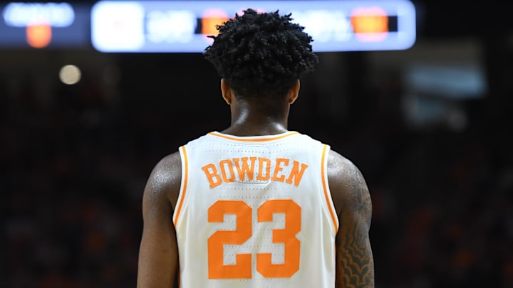 Mar 7, 2020; Knoxville, Tennessee, USA; Tennessee Volunteers guard Jordan Bowden (23) during the second half against the Auburn Tigers at Thompson-Boling Arena. Mandatory Credit: Randy Sartin-Imagn Images