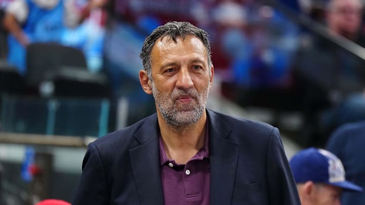 Mar 9, 2025; Inglewood, California, USA; Vlade Divac attends the game between the Sacramento Kings and the LA Clippers at the Intuit Dome. Mandatory Credit: Kirby Lee-Imagn Images