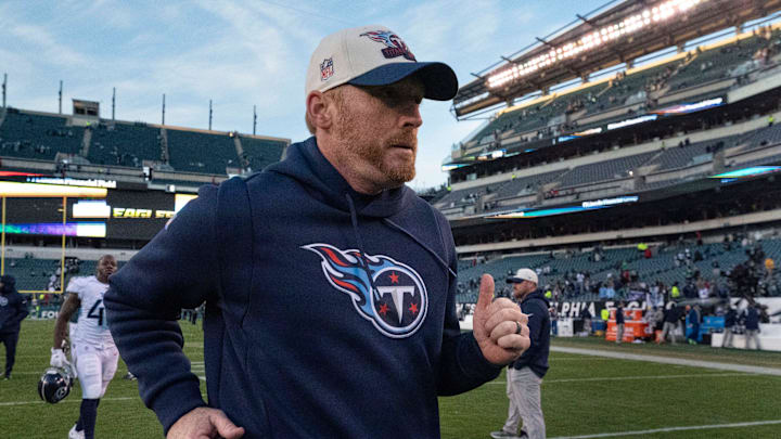 Tennessee Titans offensive coordinator Todd Downing jogs off the field after their 35 to 10 loss against the Philadelphia Eagles at Lincoln Financial Field Sunday, Dec. 4, 2022, in Philadelphia, Pa.

Nfl Tennessee Titans At Philadelphia Eagles