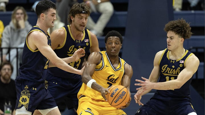 Cal's Dai Dai Ames battles Notre Dame defenders Cal's Dai Dai Ames battles Notre Dame defenders