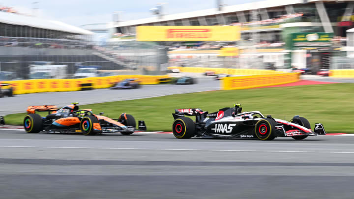 Jun 18, 2023; Montreal, Quebec, CAN; Haas F1 Team driver Nico Hulkenberg (GER) races during the Canadian Grand Prix at Circuit Gilles Villeneuve. Mandatory Credit: David Kirouac-USA TODAY Sports Jun 18, 2023; Montreal, Quebec, CAN; Haas F1 Team driver Nico Hulkenberg (GER) races during the Canadian Grand Prix at Circuit Gilles Villeneuve. Mandatory Credit: David Kirouac-USA TODAY Sports