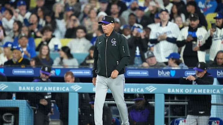 Colorado Rockies manager Bud Black during the game against the Los Angeles Dodgers at Dodger Stadium on April 15.