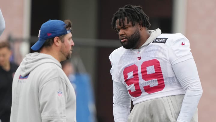 East Rutherford, NJ -- July 24, 2024 -- Jordan Phillips during the first day of training camp for the 2024 New York Giants. East Rutherford, NJ -- July 24, 2024 -- Jordan Phillips during the first day of training camp for the 2024 New York Giants.