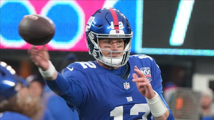 East Rutherford, NJ -- December 15, 2024 -- Giants quarterback Tim Boyle in the second half as the Baltimore Ravens came to MetLife Stadium and defeated the New York Giants 35-14.