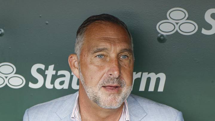 Jul 4, 2025; Chicago, Illinois, USA; St. Louis Cardinals president of baseball operations John Mozeliak speaks before a baseball game against the Chicago Cubs at Wrigley Field. Mandatory Credit: Kamil Krzaczynski-Imagn Images