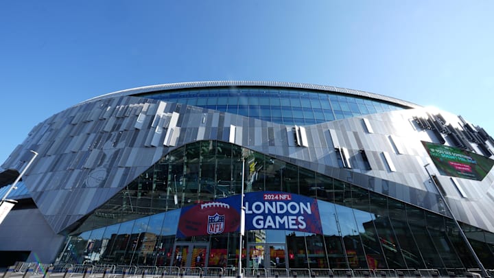 Oct 11, 2024; London, United Kingdom; A general overall view of Tottenham Hotspur Stadium, the site of the 2024 NFL London Games between the New York Jets and Minnesota Vikings and the Jacksonville Jaguars and the Chicago Bears. Mandatory Credit: Kirby Lee-Imagn Images Oct 11, 2024; London, United Kingdom; A general overall view of Tottenham Hotspur Stadium, the site of the 2024 NFL London Games between the New York Jets and Minnesota Vikings and the Jacksonville Jaguars and the Chicago Bears. Mandatory Credit: Kirby Lee-Imagn Images