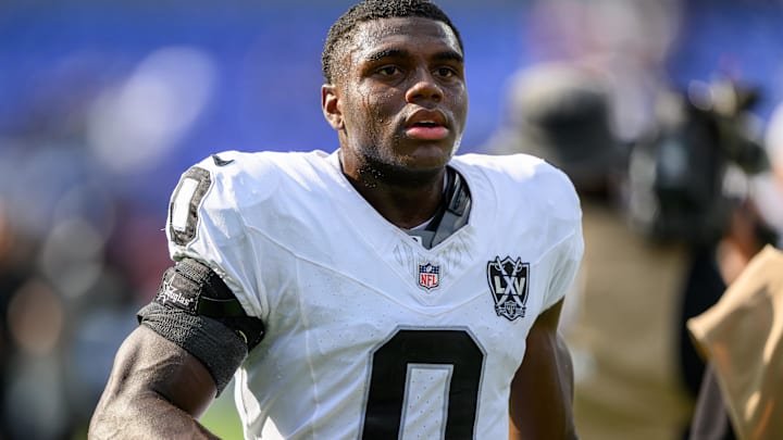 Sep 15, 2024; Baltimore, Maryland, USA; Las Vegas Raiders cornerback Jakorian Bennett (0) walks off of the field following the game against the Baltimore Ravens at M&T Bank Stadium. Mandatory Credit: Reggie Hildred-Imagn Images