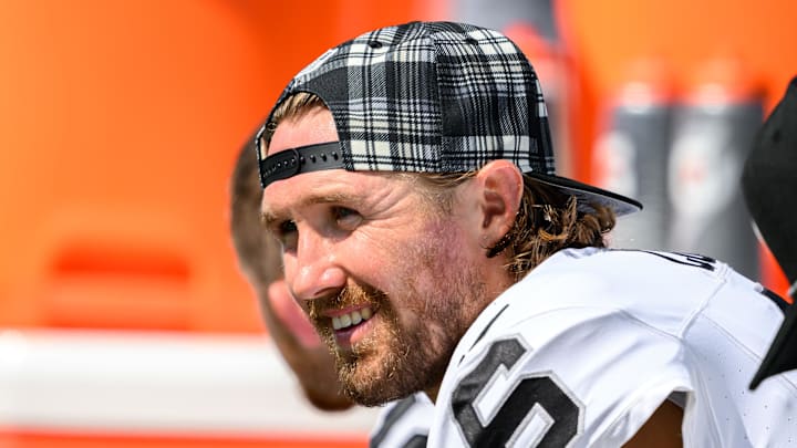 Sep 15, 2024; Baltimore, Maryland, USA; Las Vegas Raiders punter AJ Cole (6) looks on before the game against the Baltimore Ravens at M&T Bank Stadium. Mandatory Credit: Reggie Hildred-Imagn Images