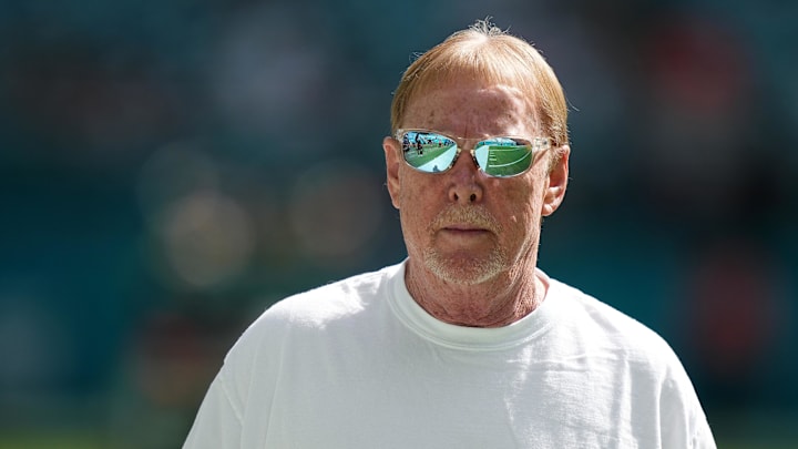 Nov 19, 2023; Miami Gardens, Florida, USA; Las Vegas Raiders owner Mark Davis walks on the field
